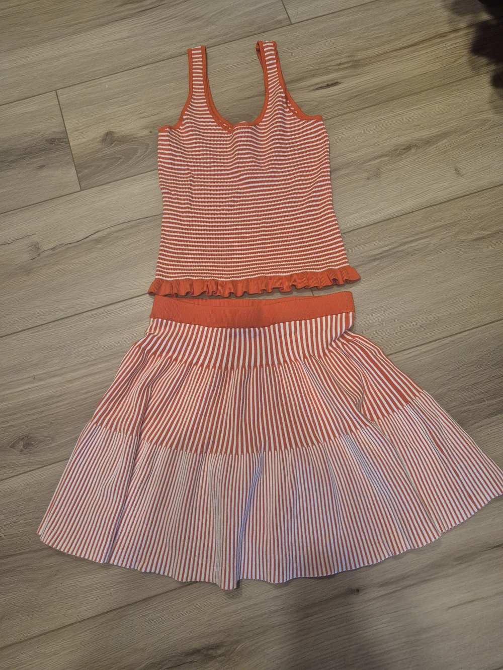 Striped Orange & White Tank Top and Skirt Set for Girls